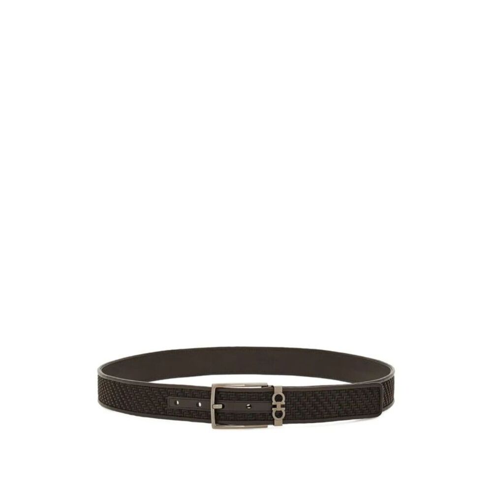 Basketweave Effect Leather Belt With Square Buckle Women